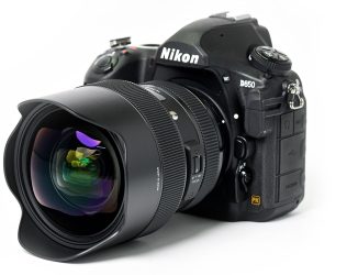 Kuwait, March 27, 2021 : Nikon d850 Full frame 45.7 megapixels Camera with Sigma 14-24mm F2.8 DG Art Lens on White Background