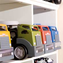 Toy trucks have a new home in the playroom.