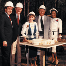Reviewing a model of the Appleton Museum during groundbreaking in December 1984. Pictured, L-R: Wayne Rubinas, then Ocala’s mayor; Doug Oswald; Edith-Marie Appleton; Arthur I. Appleton; and Martha Appleton. 