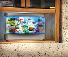 A whimsical toy aquarium in the entertainment center entrances children and adults alike.