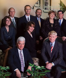 Front Row, Seated (L to R):  Denis Clarke and Frederick Sellers. Middle Row, Seated: Joanne Bowman and Laura Summerlin; Back Row, Standing: George Craven, Michael Comer, Sedrick “Tad” Seckinger, Lorena Catto, and Theodore “Ted” Salb.